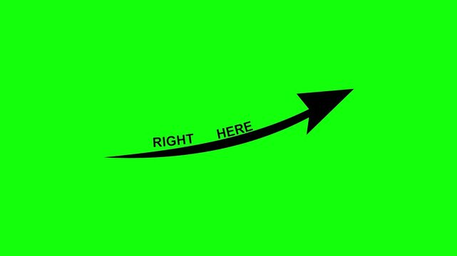Black Arrow with Right Here Text on Green Screen