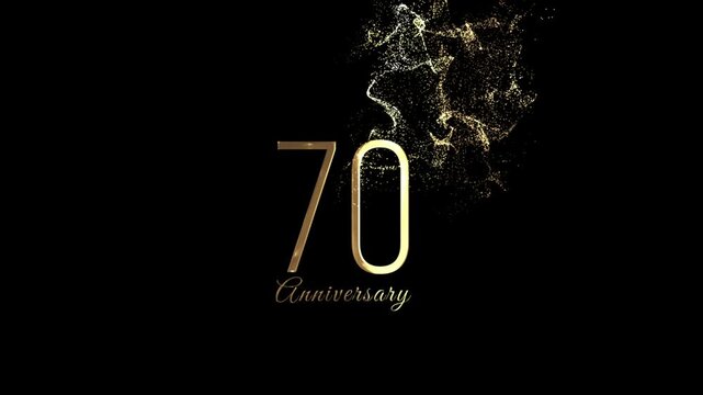 Golden banner congratulations on the 70th anniversary, gold particles, transparent background