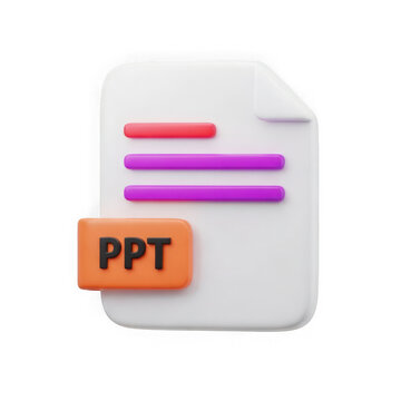 3d rendered image of a powerpoint presentation file icon with a purple and pink color scheme
