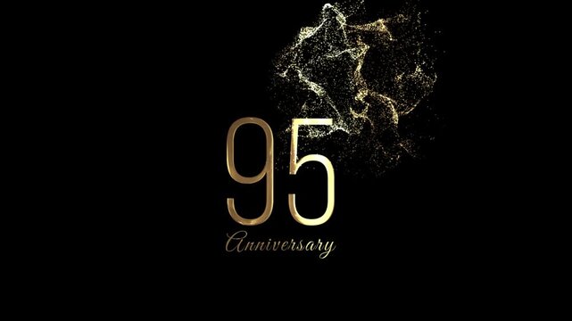 Golden banner congratulations on the 95th anniversary, gold particles, transparent background