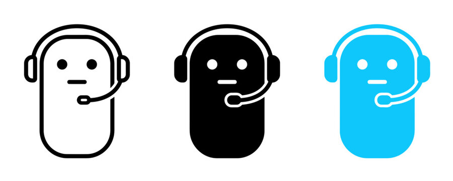  Chatbot assistant with headset icon for customer support, help desk, online service, communication, and business.