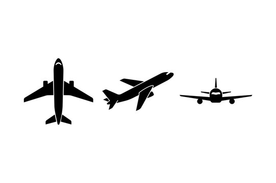 Airplane icons silhouettes in different angles vector illustration