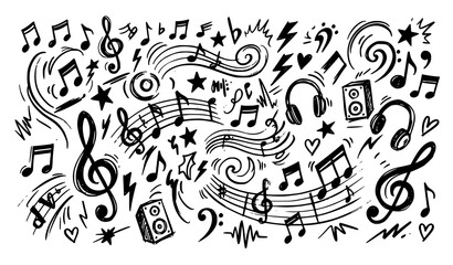 Naklejka premium SEO Title: Musical Notes Hand Sketch Doodle Elements Vector Set