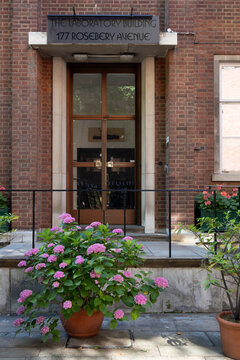 LONDON, UK - JULY 14, 2026:  Entrance door of former Laboratory Building for Thames Water in  Rosebery Avenue, Clerkenwell with sign