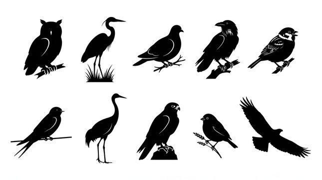 Minimal Bird Silhouette Vector Set for Tattoos Wildlife and Nature Art