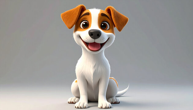 Adorable cartoon Jack Russell Terrier dog smiling happily