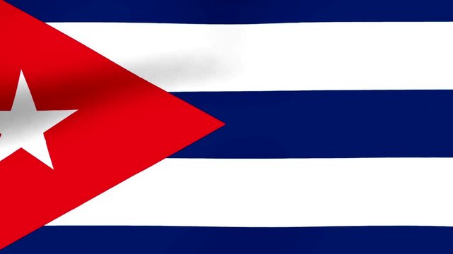 Waving national flag of Cuba with blue and white stripes and a red triangle with a white star