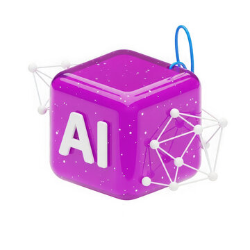 3d rendered image of a purple cube with the letter ai and a string attached