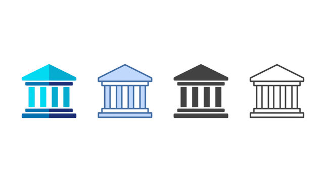 Classical Bank Building Icon Set with Columns and Pediment Vector for Financial Apps, Banking Websites & Business Presentations (EPS)