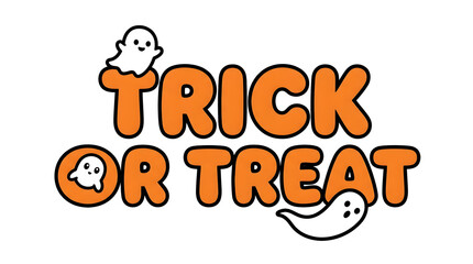 Fototapeta premium Trick or treat halloween text design with cute ghosts on transparent background