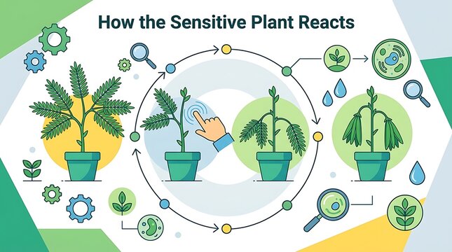 Educational diagram explaining sensitive plant reaction to touch