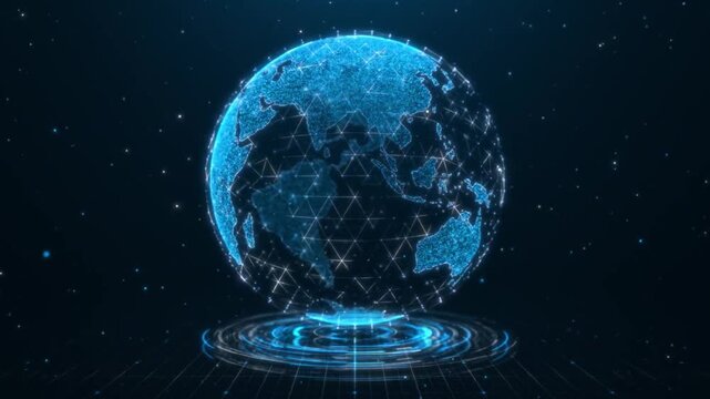 3D Digital Holographic Planet Earth Rotating with Global Network Connections Loop