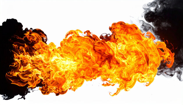 Fiery explosion and black smoke blast high contrast