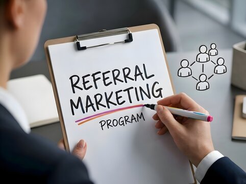 Referral Marketing Strategy Concept with Business Professional Reviewing Customer Referral Program for Lead Generation and Sales Growth