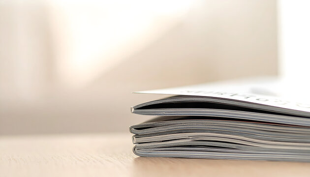 Stack of photography magazines lying on table creating calm editorial atmosphere for subscription advertising copy generative AI