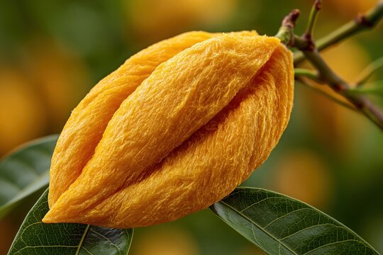 Ripe yellow Magnolia champaca fruit macro shot with textured peel