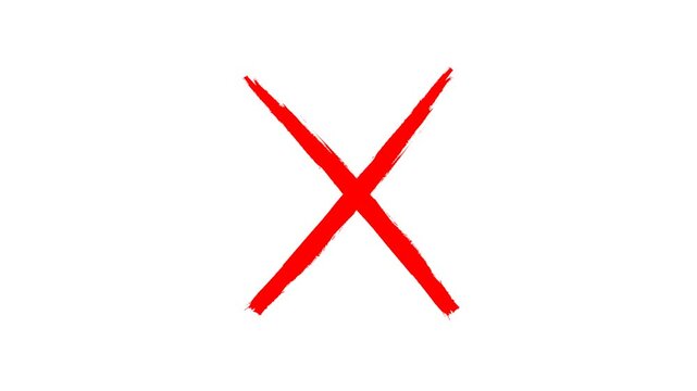 Hand drawn animated red cross mark X sign for video editing and motion graphics