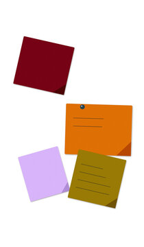 Four colorful sticky notes with grid and text designs