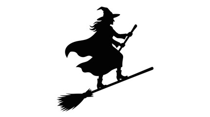 Obraz premium Halloween, Flying witch silhouette on broomstick magic character symbol cartoon flat design Halloween party decorations horror motif Black shape on white background illustration Vector