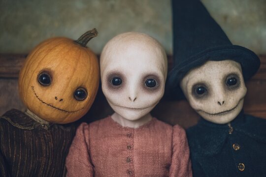 Creepy Halloween fantasy dolls in eerie costume portrait