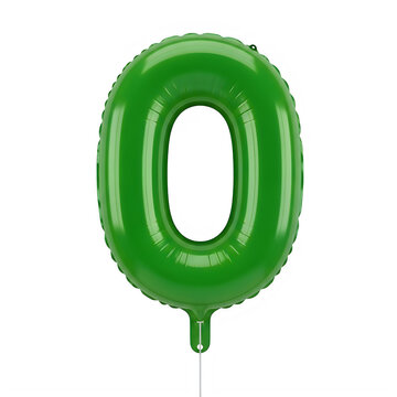 Green number zero balloon with ribbon