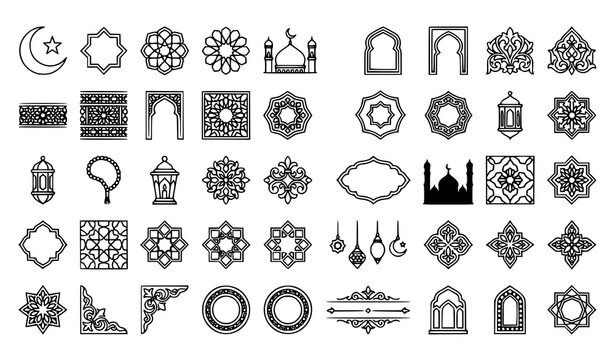 Islamic Decorative Elements Geometric Arabesque Vector Illustration Set