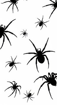 Black spider silhouette pattern on white background with silhouette arachnid halloween wildlife