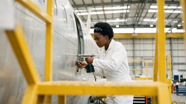 Technician Riveting a Fuselage Panel