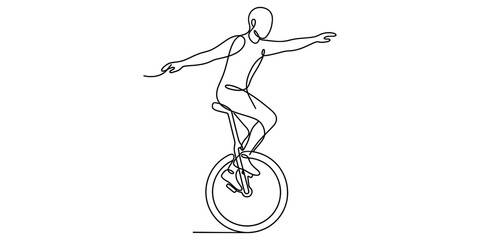 A man riding a unicycle drawn in a continuous single line art style © Purnima