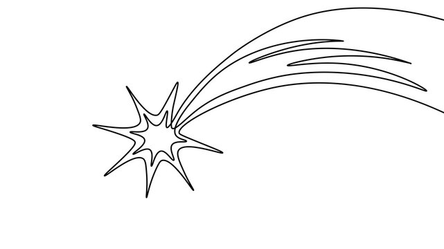 Shooting star comet line art embroidery design. Minimalist black outline style. Perfect for clothing towels bags jacket back covers prints. Simple celestial vector illustration pattern.