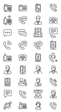 Comprehensive icon set of customer service support telecommunication and contact methods