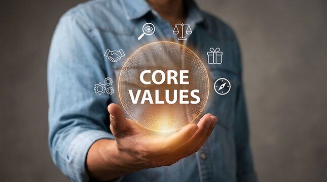 Company Core Values Concept Business Ethics Integrity Hand Holding Hologram