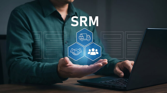 Supplier Relationship Management SRM Concept Businessman Holding Icons Interface