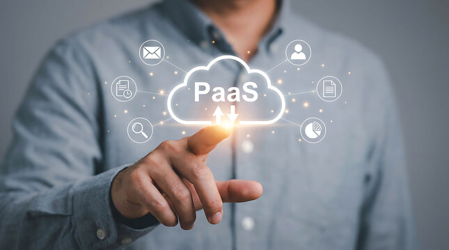 PaaS Platform as a Service Concept Man Touching Cloud Interface