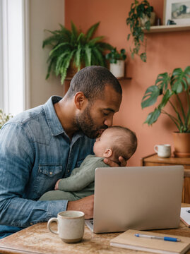 Parent Kissing the Baby During Work