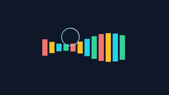 Animated audio waveform equalizer with pulsing circular indicator