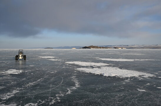 Buggy riding on the ice of frozen Lake Baikal