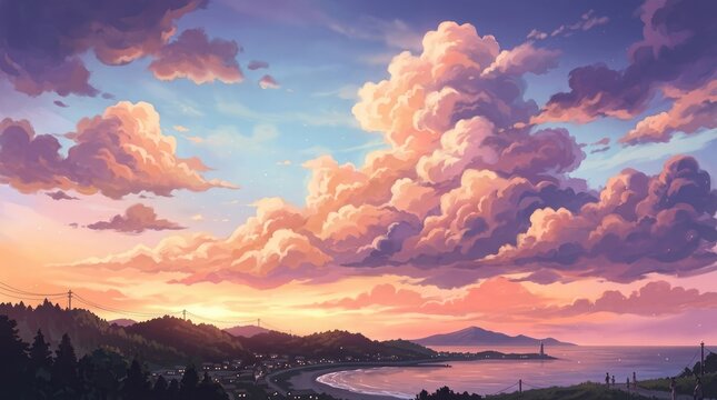 Beautiful dramatic sunset over a scenic landscape with vibrant colorful clouds