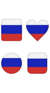 Set of russian national flag icons in various shapes including square heart circle and rounded