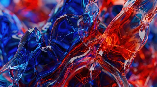 Abstract red and blue translucent glass texture background