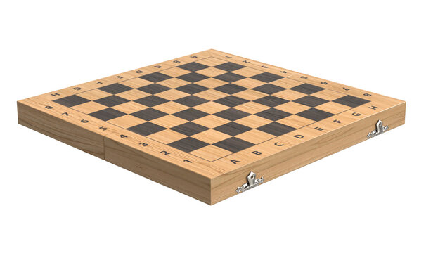 Wooden chess board isolated on white background