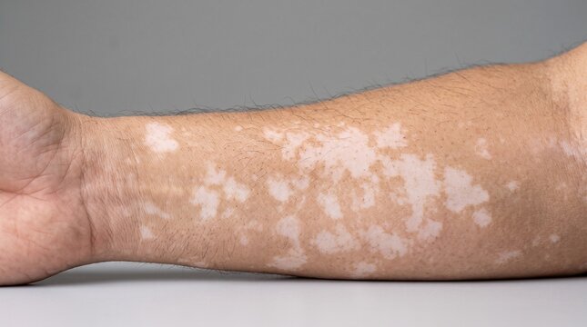 Close up of arm with vitiligo skin condition.