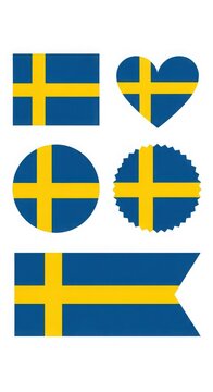 Set of sweden national flag icons in different geometric shapes with national geometric collection