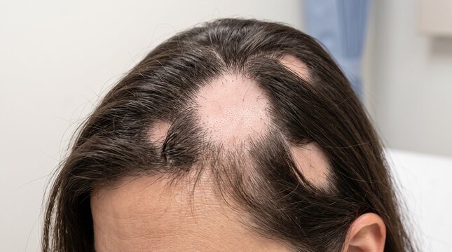 Close up of person with thinning hair on scalp.