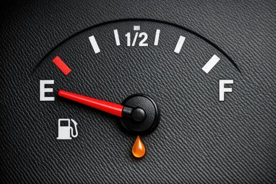 A close-up shot of a fuel gauge with a single drop of oil, suitable for illustrations on mechanical systems or maintenance contexts