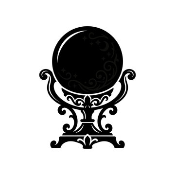 Mystical Magic 8 Ball Ornament Set. Black Vintage Retro Fortune Teller Prop. Decorative Vector Illustration.