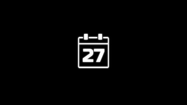 Animated calendar page icon for 27 day.Calender simple icon animation date change time month. 4k motion video animation.event planning and appointment concept.