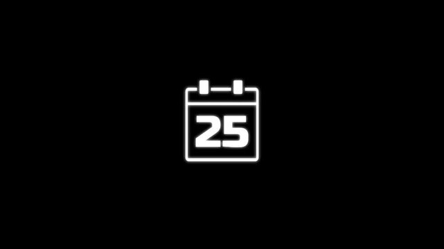 Animated calendar page icon for 25 day.Calender simple icon animation date change time month. 4k motion video animation.event planning and appointment concept.