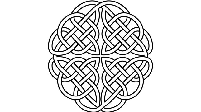 Intricate black and white celtic knot pattern featuring endless loops on a clean white background suitable for artistic graphic designs