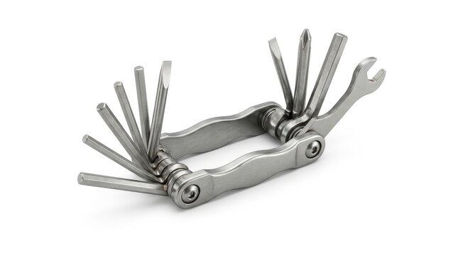 Bicycle folding multi tool set with allen keys isolated on white background